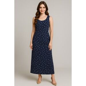 Vintage Bobbie Brooks Maxi Dress Womens 12/14‎ Blue Corduroy Floral Cottagecore